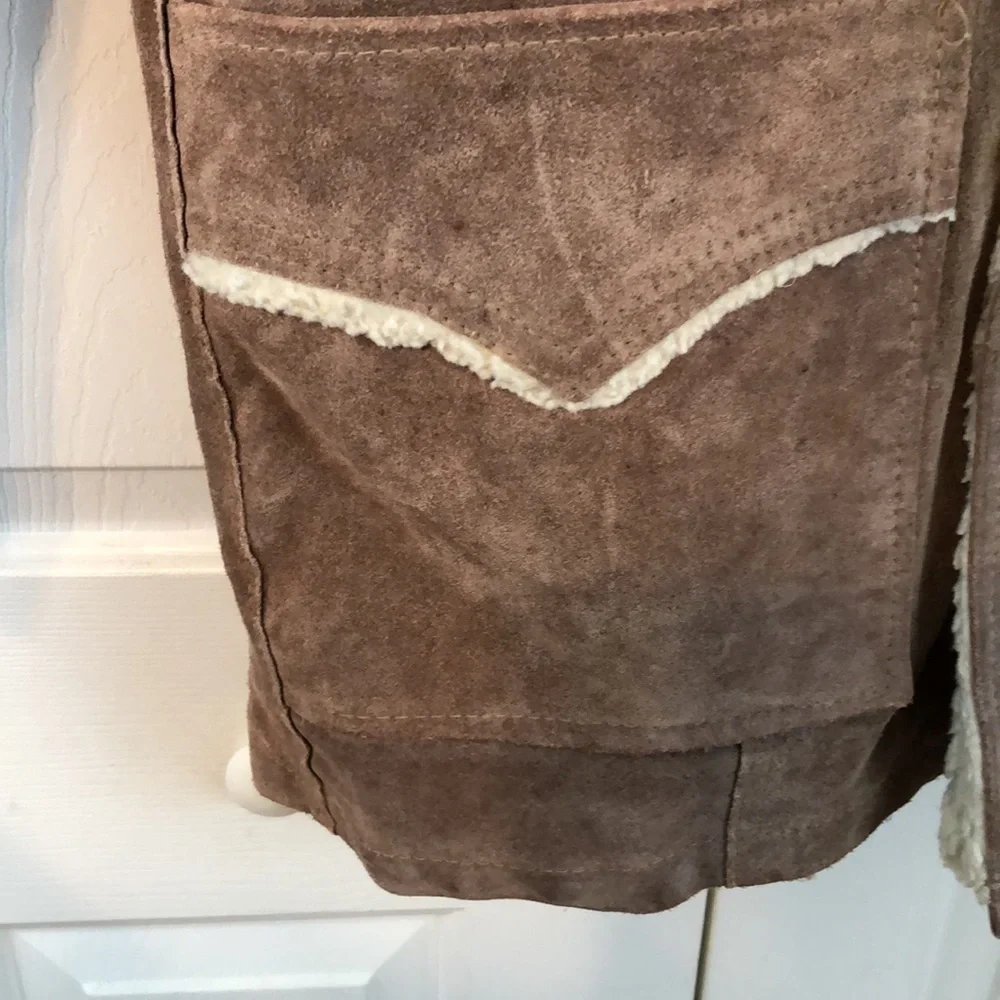 Vintage 70s Marlboro Man Suede Leather Shearling Rancher Coat